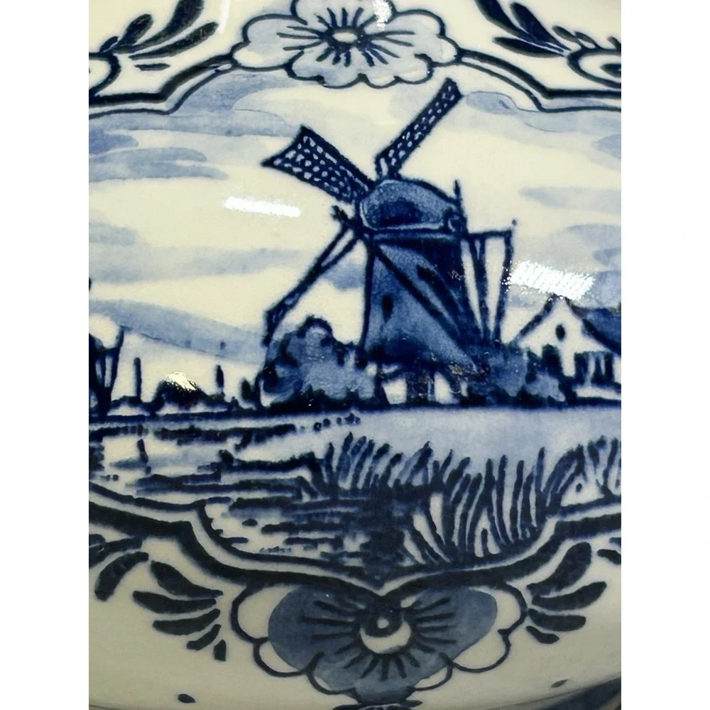 Vintage BOLS Delft Blue Decanter Jug with Stopper Hand Painted Holland Windmill